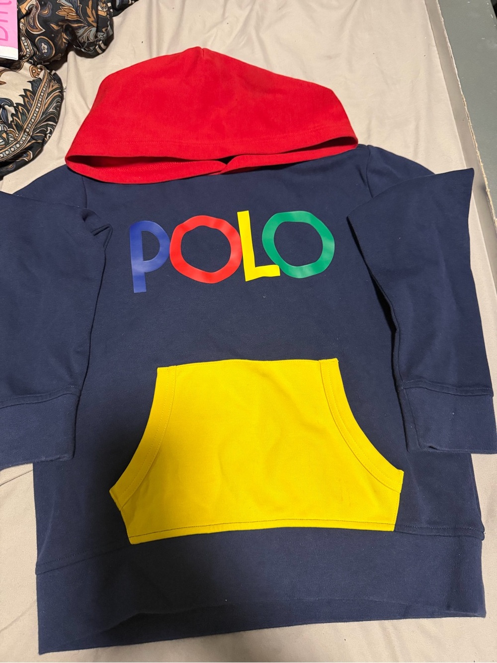 Polo by Ralph Lauren Navy Hoodie with Red Hood & Yellow Pocket